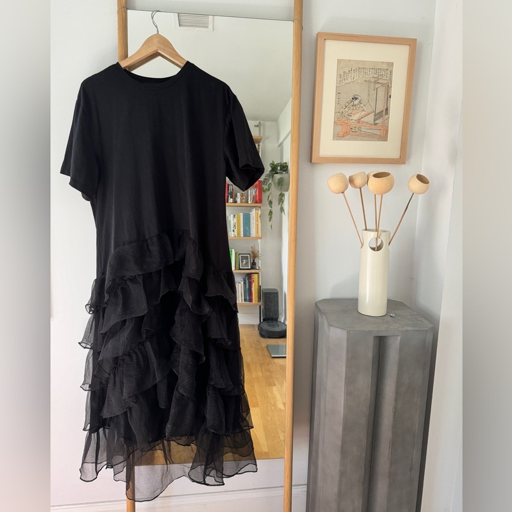 Cynthia Rowley - Tee Jersey with frothy organza layered Hi-Low midi
